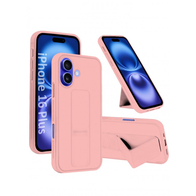 CATANES (for Apple iPhone 16 Plus) Case Premium PU Leather Back Cover with Stand Function Shockproof and Anti Scratch Finger Grip Case Cover / Pink