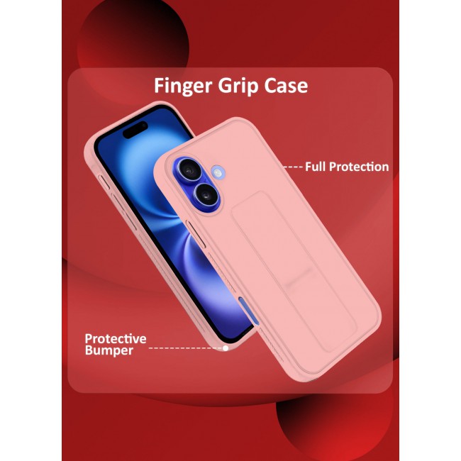 CATANES (for Apple iPhone 16 Plus) Case Premium PU Leather Back Cover with Stand Function Shockproof and Anti Scratch Finger Grip Case Cover / Pink