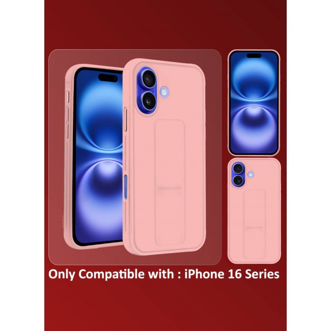 CATANES (for Apple iPhone 16 Plus) Case Premium PU Leather Back Cover with Stand Function Shockproof and Anti Scratch Finger Grip Case Cover / Pink