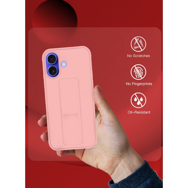 CATANES (for Apple iPhone 16 Plus) Case Premium PU Leather Back Cover with Stand Function Shockproof and Anti Scratch Finger Grip Case Cover / Pink