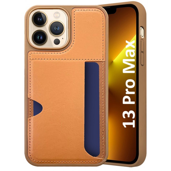 CATANES iPhone 13 Pro Max Case Leather Antifingerprint Cover with Wallet Card Slot Shell, Side Insert Card Holder, Anti Fall Protection - Brown