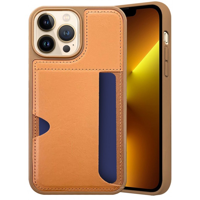 CATANES iPhone 13 Pro Max Case Leather Antifingerprint Cover with Wallet Card Slot Shell, Side Insert Card Holder, Anti Fall Protection - Brown
