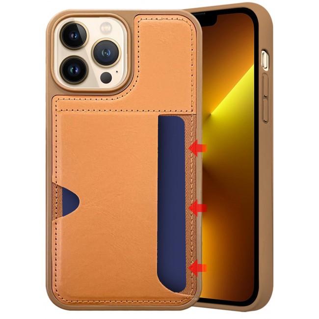 CATANES iPhone 13 Pro Max Case Leather Antifingerprint Cover with Wallet Card Slot Shell, Side Insert Card Holder, Anti Fall Protection - Brown