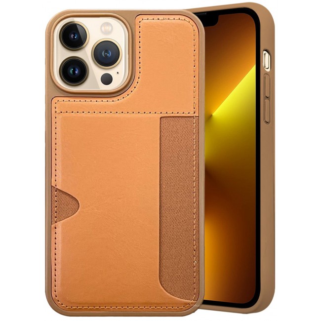 CATANES iPhone 13 Pro Max Case Leather Antifingerprint Cover with Wallet Card Slot Shell, Side Insert Card Holder, Anti Fall Protection - Brown