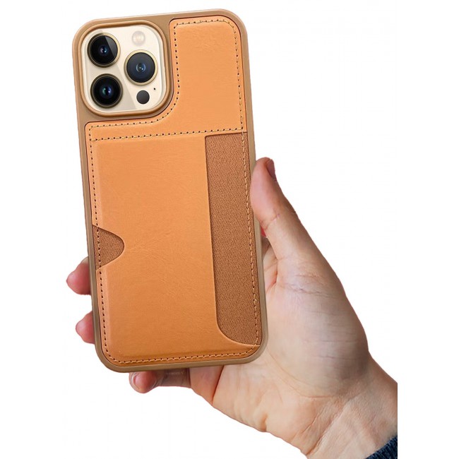 CATANES iPhone 13 Pro Max Case Leather Antifingerprint Cover with Wallet Card Slot Shell, Side Insert Card Holder, Anti Fall Protection - Brown