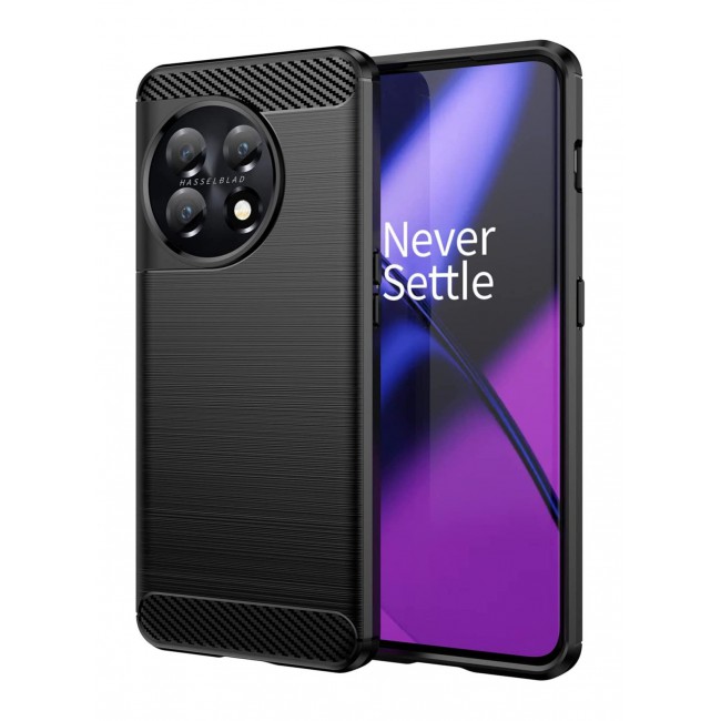 CATANES OnePlus 11 Case Slim Soft TPU Brushed Carbon Fiber Anti-Fingerprint Shockproof Cover Black