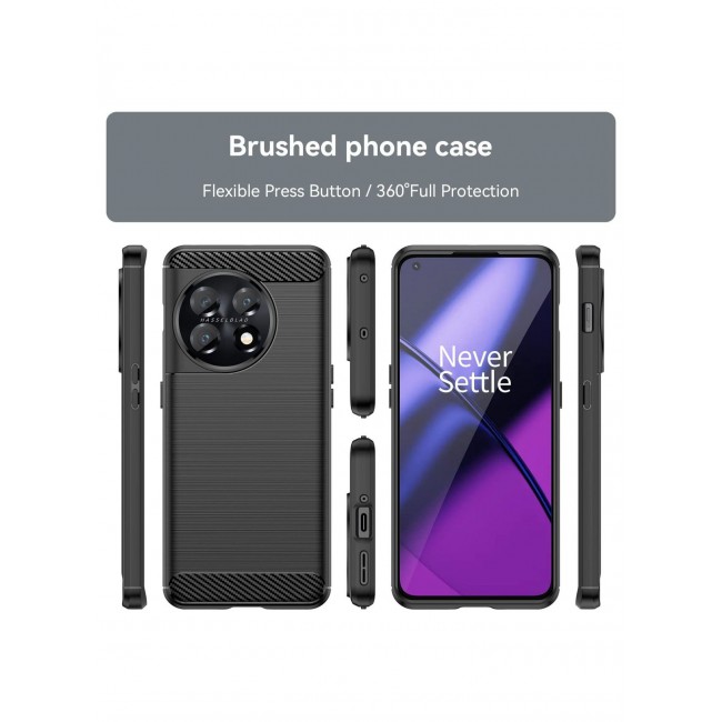 CATANES OnePlus 11 Case Slim Soft TPU Brushed Carbon Fiber Anti-Fingerprint Shockproof Cover Black