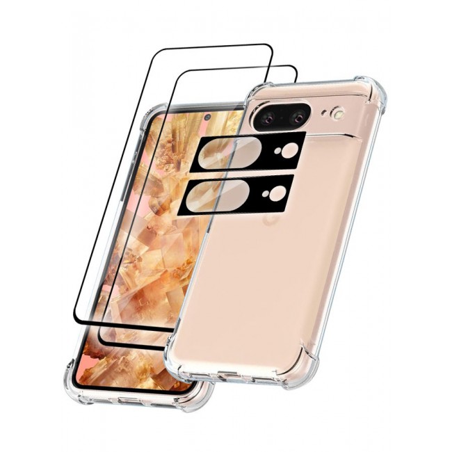 CATANES 5 Packs For Google Pixel 8 TPU Case and 2 Screen Protectors and 2 Camera Lens Protectors Clear Transparent Shockproof Protective Phone Case Scratch Resistant Reinforced Corners Cover