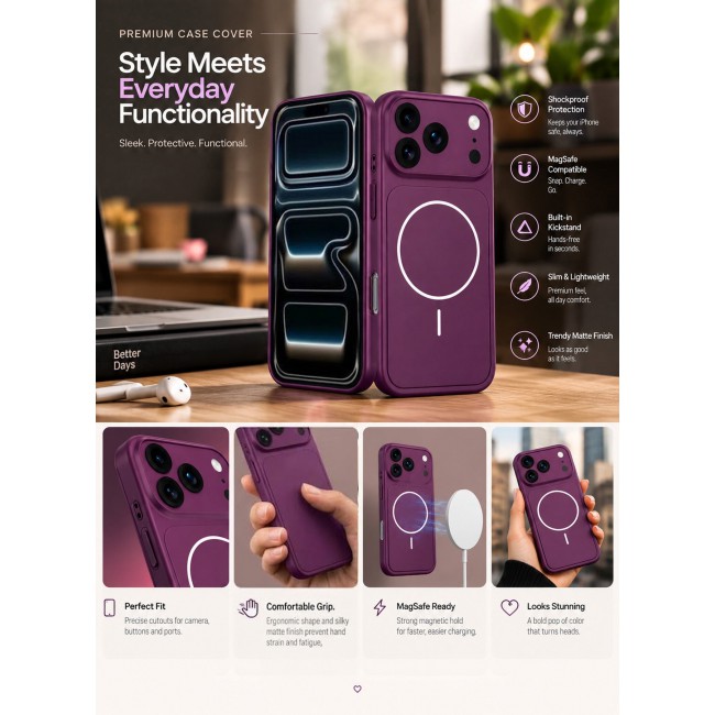 CATANES 2 Pack MagSafe Compatible Case for iPhone 17 Pro Max, Protective Bumper with Drop Protection & Lens Cover - Burgundy