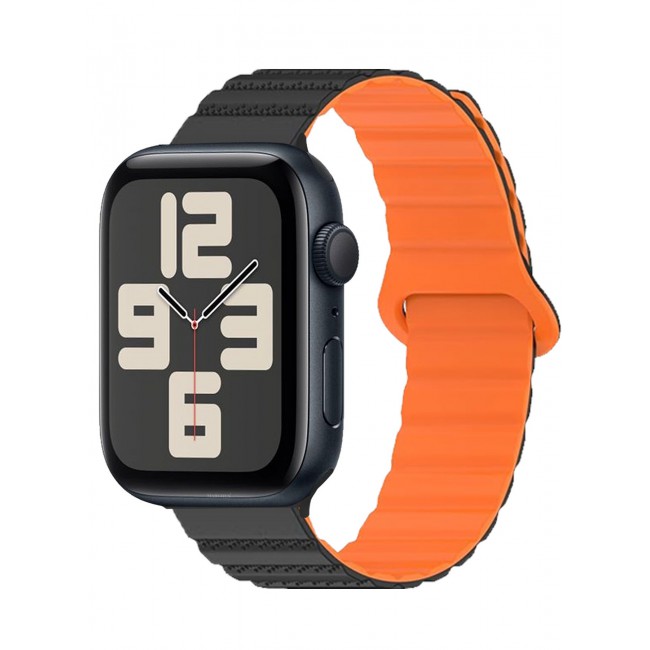 CATANES Sport Magnetic Watch Band, Compatible with Apple Watch 44mm 45mm 49mm, 42mm(Series 1-3 Case) Silicone Strap for iWatch Series 9/8/7/6/SE/Ultra - Black Orange