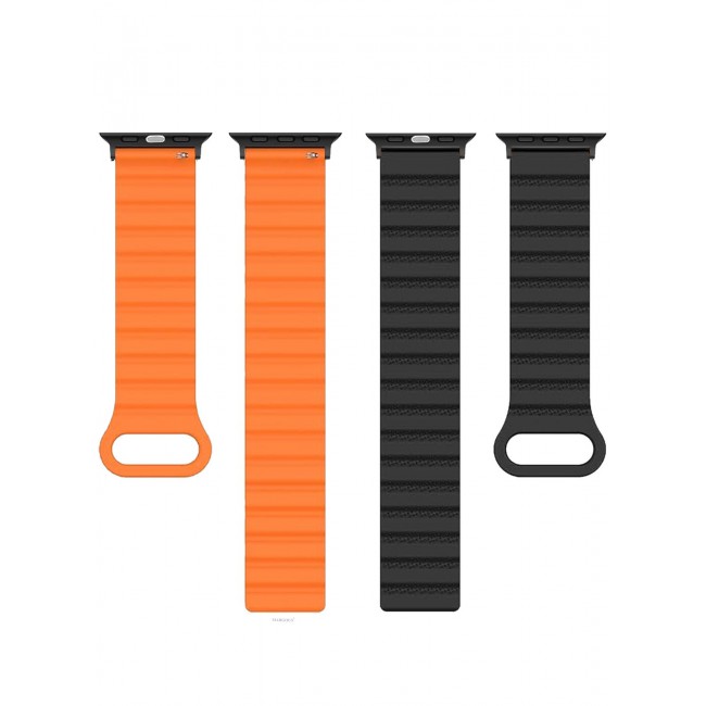 CATANES Sport Magnetic Watch Band, Compatible with Apple Watch 44mm 45mm 49mm, 42mm(Series 1-3 Case) Silicone Strap for iWatch Series 9/8/7/6/SE/Ultra - Black Orange