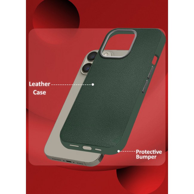 CATANES (for iPhone 15 Pro) Case Cover Leather Case with Lens Frame Shockproof Full Body Protective Cover Green