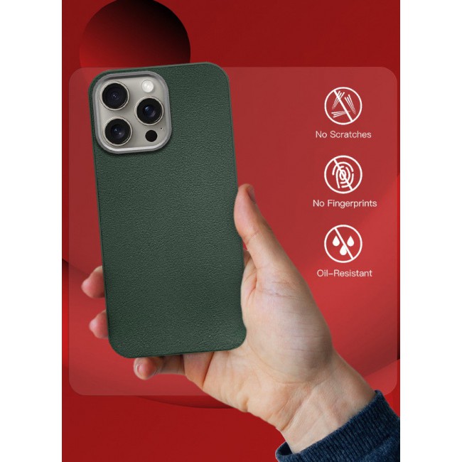 CATANES (for iPhone 15 Pro) Case Cover Leather Case with Lens Frame Shockproof Full Body Protective Cover Green