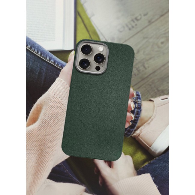 CATANES (for iPhone 15 Pro) Case Cover Leather Case with Lens Frame Shockproof Full Body Protective Cover Green
