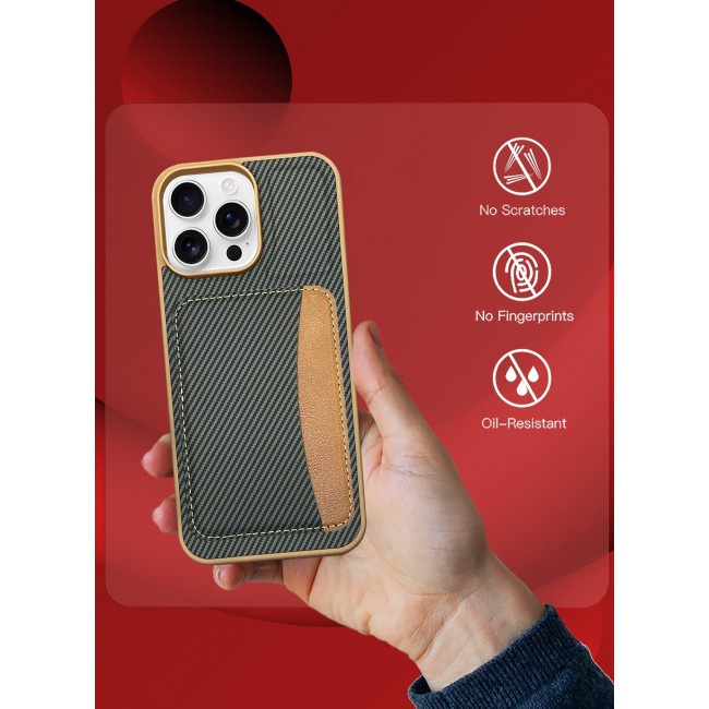 CATANES iPhone 16 Pro Max Case Leather 2Packs Antifingerprint Cover with Detachable Wallet Card Slot Shell Insert Card Holder Anti Fall Protection Carbon Fiber Design with 3D Screen Protector - Beige