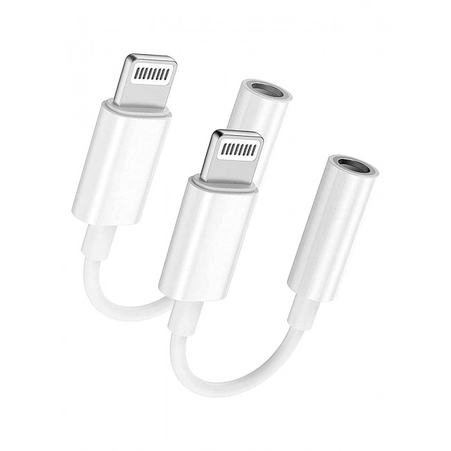 CATANES 2Pack Lightning to 3.5mm AUX Jack Adapter Cable for iPhone to Headphone Converter / White Colour