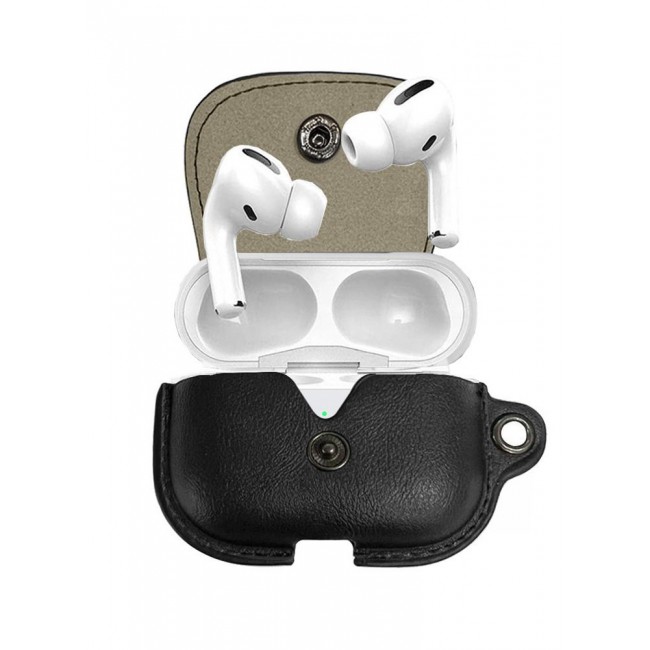 CATANES AirPods Pro Case Leather Case Cover with Keychain Compatible with Apple AirPods Pro 2019 Black