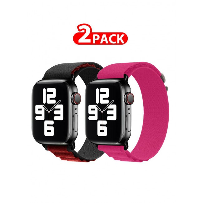 CATANES 2 Pack Of Apple Watch Alpine Loop Band 38mm 40mm 41mm Women Men Adjustable with Metal G-Hook Strap for iWatch Series 7/SE/6/5/4/3/2/1 Black Red/Hot Pink