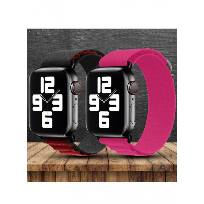 CATANES 2 Pack Of Apple Watch Alpine Loop Band 38mm 40mm 41mm Women Men Adjustable with Metal G-Hook Strap for iWatch Series 7/SE/6/5/4/3/2/1 Black Red/Hot Pink