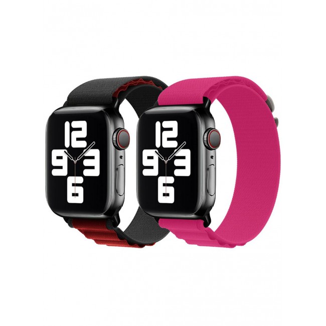 CATANES 2 Pack Of Apple Watch Alpine Loop Band 38mm 40mm 41mm Women Men Adjustable with Metal G-Hook Strap for iWatch Series 7/SE/6/5/4/3/2/1 Black Red/Hot Pink
