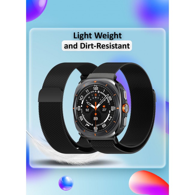 CATANES (for Samsung Galaxy Watch 7 Ultra) Milanese Loop, Metal Mesh Adjustable Strap, Magnetic Clasp Mesh Bands Stainless Steel Metal Connector Black