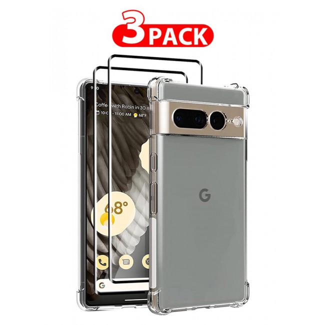 CATANES 3 Packs For Google Pixel 7 Pro TPU Case and 2 Screen Protectors Clear Transparent Shockproof Protective Phone Case Scratch Resistant Reinforced Corners Cover
