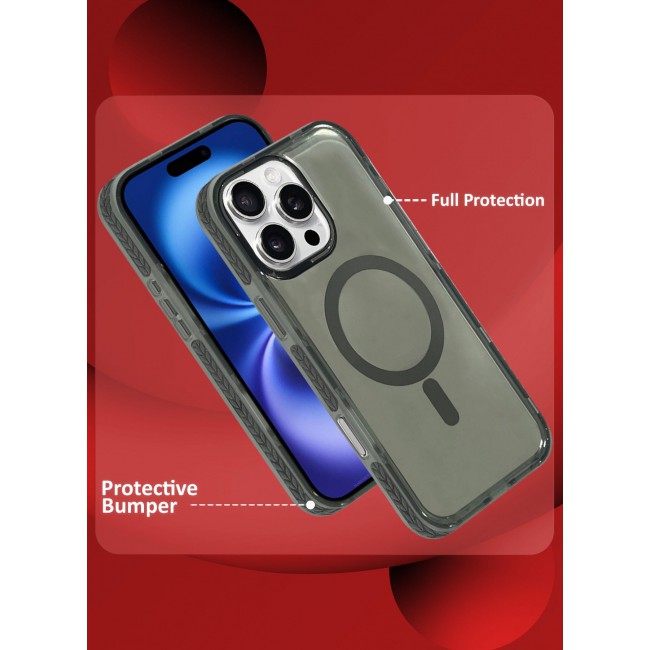 CATANES (for iPhone 16 Pro Max) Hard PC Magsafe Case Cover Polycarbonate Magnetic Strong Shockproof Protective Case Cover Transparent - Grey Color