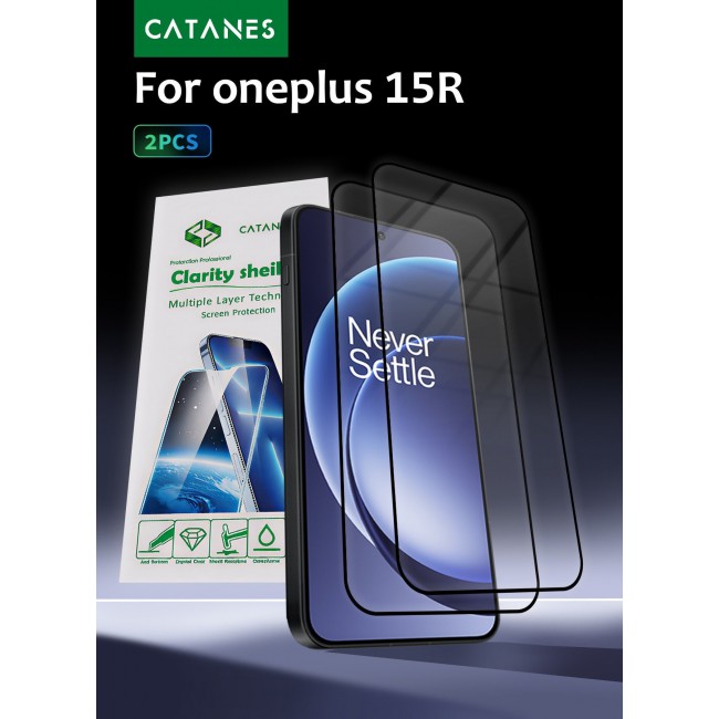 CATANES 2 Pack Screen Protector for OnePlus 15R 5G (2025/2026), 9H Full Coverage Tempered Glass, Fingerprint Unlock Compatible, HD Clarity & Scratch Resistant Case Friendly Screen Guard