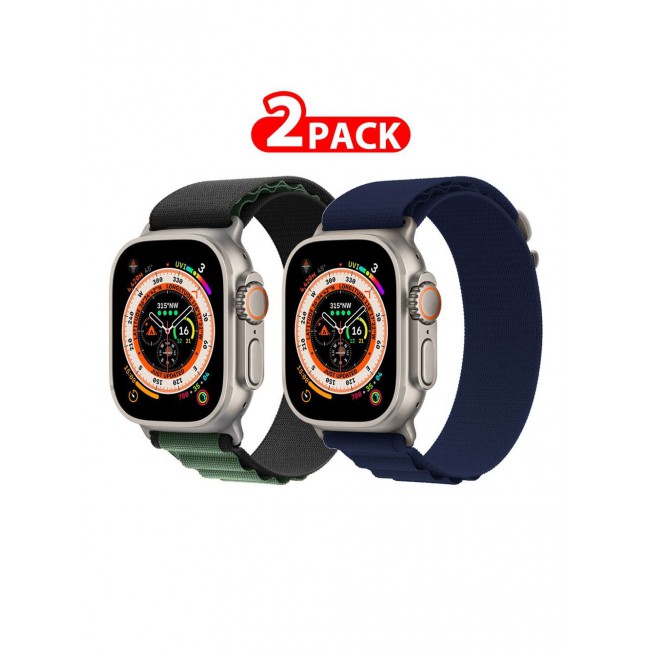 CATANES 2 Pack For Apple Watch Band 49mm 45mm 44mm 42mm Alpine Loop Band Women Men Adjustable with Metal G-Hook Strap for iWatch Ultra Series SE 8/7/6/5/4/3/2/1 Dark Blue/Black Green