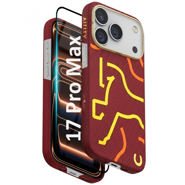 AIRITY Horse Style Bamboo Fiber Protective Case for iPhone 17/18 Pro Max Ultra Durable, Lightweight & Premium Design with Screen Protector Red Yellow
