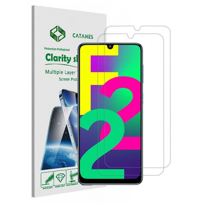 CATANES 2 Pack For Samsung Galaxy F22 Screen Protector Tempered Glass Full Glue Back