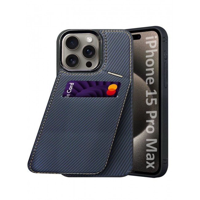 CATANES iPhone 15 Pro Max Case Cover Leather with Card Holder and Kickstand for Men Women Phone Case with Carbon Fiber Pattern