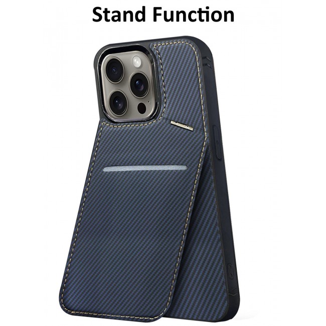 CATANES iPhone 15 Pro Max Case Cover Leather with Card Holder and Kickstand for Men Women Phone Case with Carbon Fiber Pattern
