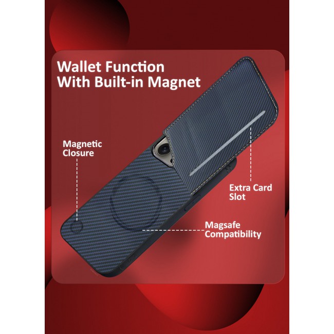 CATANES iPhone 15 Pro Max Case Cover Leather with Card Holder and Kickstand for Men Women Phone Case with Carbon Fiber Pattern