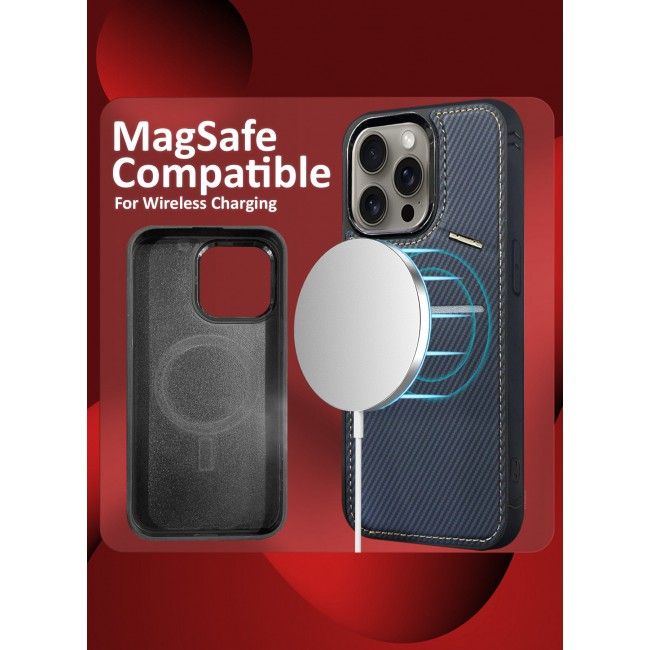 CATANES iPhone 15 Pro Max Case Cover Leather with Card Holder and Kickstand for Men Women Phone Case with Carbon Fiber Pattern