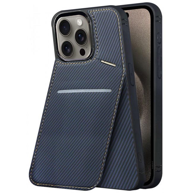 CATANES iPhone 15 Pro Max Case Cover Leather with Card Holder and Kickstand for Men Women Phone Case with Carbon Fiber Pattern