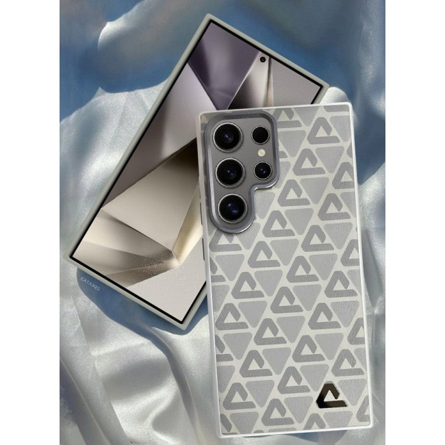CATANES (for Samsung Galaxy S24 Ultra) Case Leather Back Cover Triangle Pattern Shockproof Protective Phone Case Light Beige