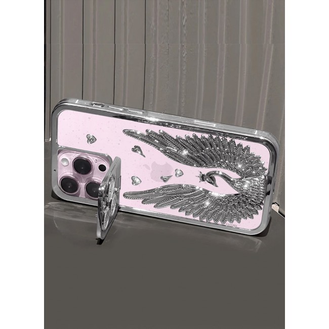 CATANES iPhone 15 Pro Max Bling Case Peacock Glitter Hard TPU Shockproof Protection Cover With Kickstand for Women Girls Silver