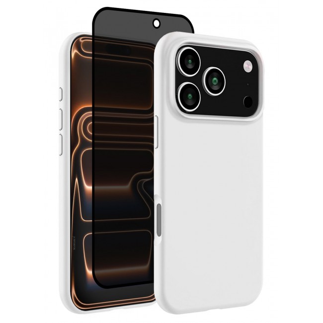 CATANES 2 Packs Silicone Protective Phone Case for iPhone 17 Pro Max- Soft Anti-Scratch Microfiber Lining Ultra Slim Drop Protection Phone Cover with Privacy Screen Protector - White