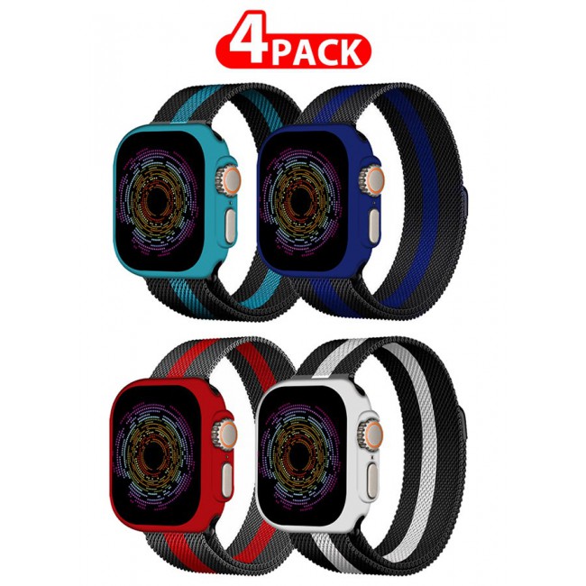 CATANES 4 Pack Stainless Steel Milanese Loop Compatible with Apple Watch Band 42mm 44mm 45mm 49mm men and women Mesh Loop Magnetic Clasp Replacement for iWatch Bands Ultra2/Ultra/Series 9 8 7 SE 6 5 4 3 2 1