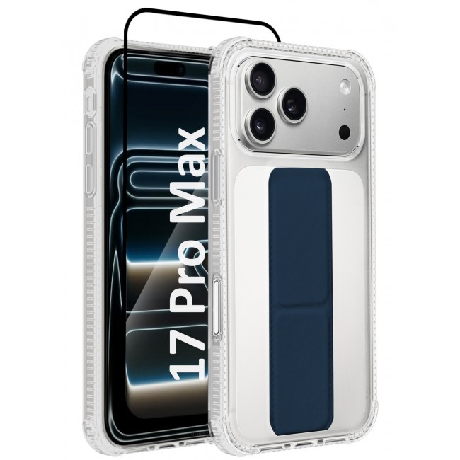 CATANES 2 Packs Finger Grip Clear Case Cover for iPhone 17 Pro Max - Kickstand Car Magnetic Holder Multi-function Protective Two-in-one Case with 3D Screen Protector - Dark Blue