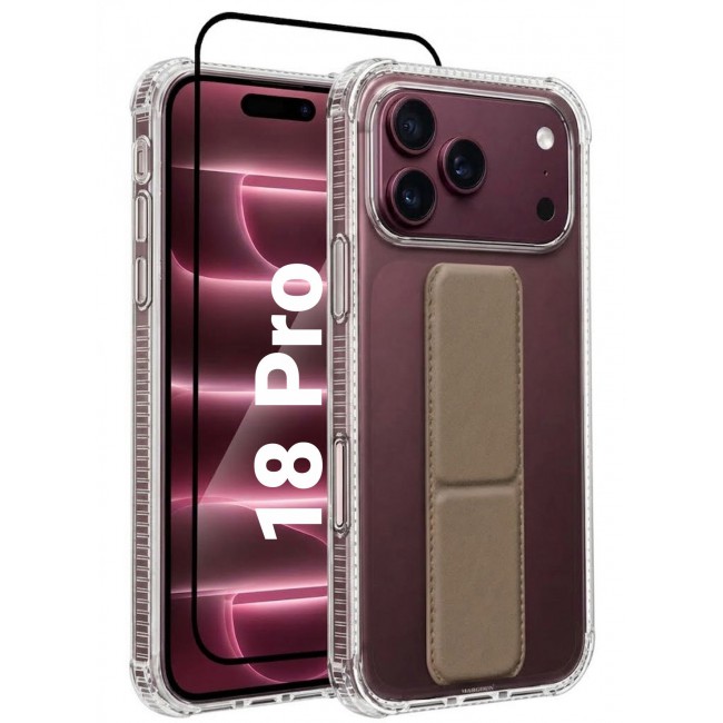 CATANES 2 Pack For iPhone 18 Pro Case Clear with Foldable Stand, Shockproof Protective Cover with Reinforced Corners, Transparent Bumper - Brown