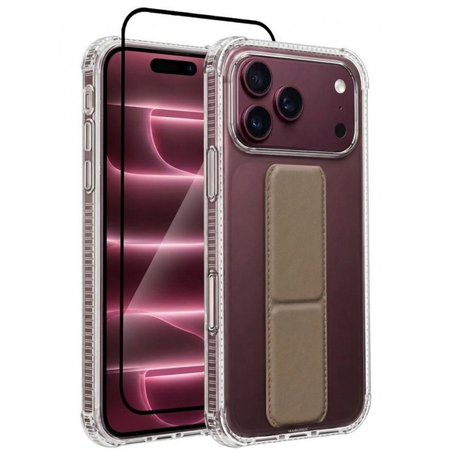 CATANES 2 Pack For iPhone 18 Pro Case Clear with Foldable Stand, Shockproof Protective Cover with Reinforced Corners, Transparent Bumper - Brown
