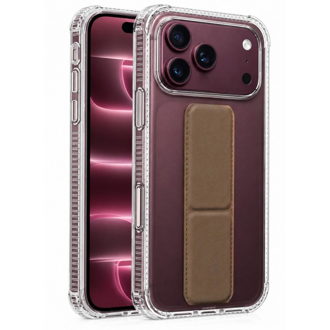 CATANES 2 Pack For iPhone 18 Pro Case Clear with Foldable Stand, Shockproof Protective Cover with Reinforced Corners, Transparent Bumper - Brown