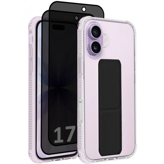 CATANES 2 Packs Finger Grip Clear Case Cover for iPhone 17- Kickstand Car Magnetic Holder Multi-function Protective Two-in-one Case with Privacy Screen Protector - Black