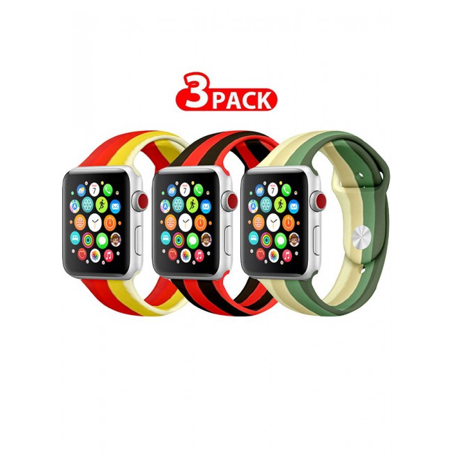 CATANES 3 Pack For Apple Watch Band 41mm 40mm 38mm Stripe Silicone Replacement Band for iWatch Series 7/SE/6/5/4/3/2/1