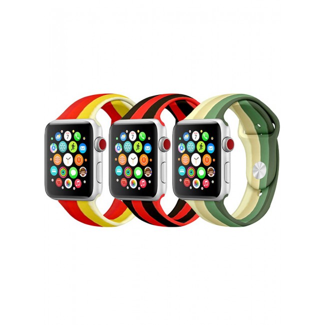 CATANES 3 Pack For Apple Watch Band 41mm 40mm 38mm Stripe Silicone Replacement Band for iWatch Series 7/SE/6/5/4/3/2/1