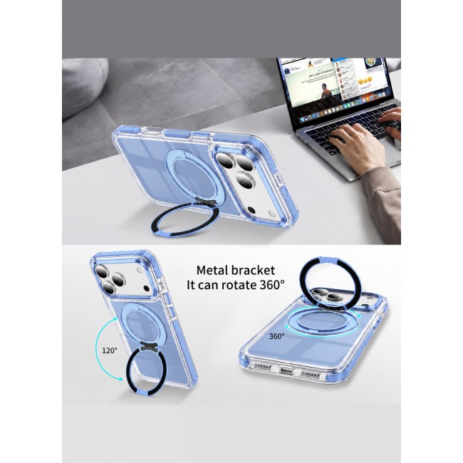 CATANES Magnetic Case For iPhone 18 Pro Max Clear TPU Cover with 360-Degree Rotating Ring Kickstand - Glacier