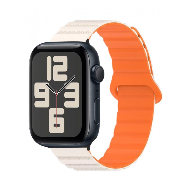 CATANES Sport Magnetic Watch Band, Compatible with Apple Watch 44mm 45mm 49mm, 42mm(Series 1-3 Case) Silicone Strap for iWatch Series 9/8/7/6/SE/Ultra - White Orange