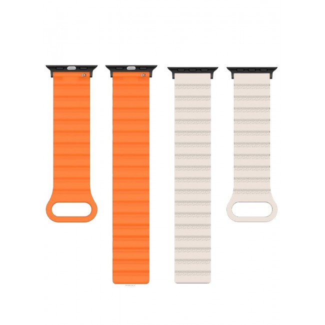CATANES Sport Magnetic Watch Band, Compatible with Apple Watch 44mm 45mm 49mm, 42mm(Series 1-3 Case) Silicone Strap for iWatch Series 9/8/7/6/SE/Ultra - White Orange